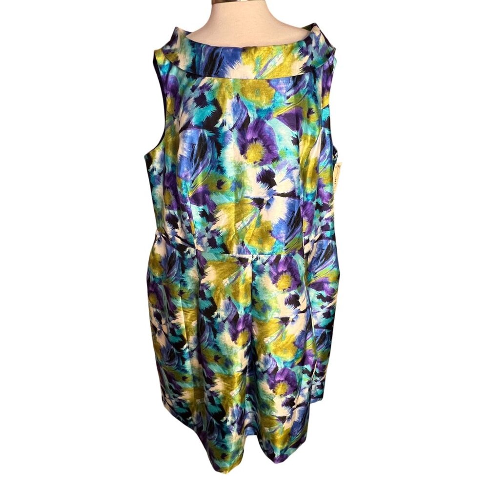 NWT Kim Rogers Women Plus  24W Water Color Sleeveless Dress Midi Career Event